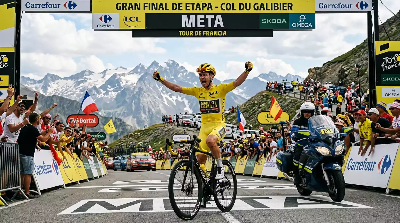 Maillots de lider de las tres grandes vueltas Tour Giro y Vuelta en peloton de montana